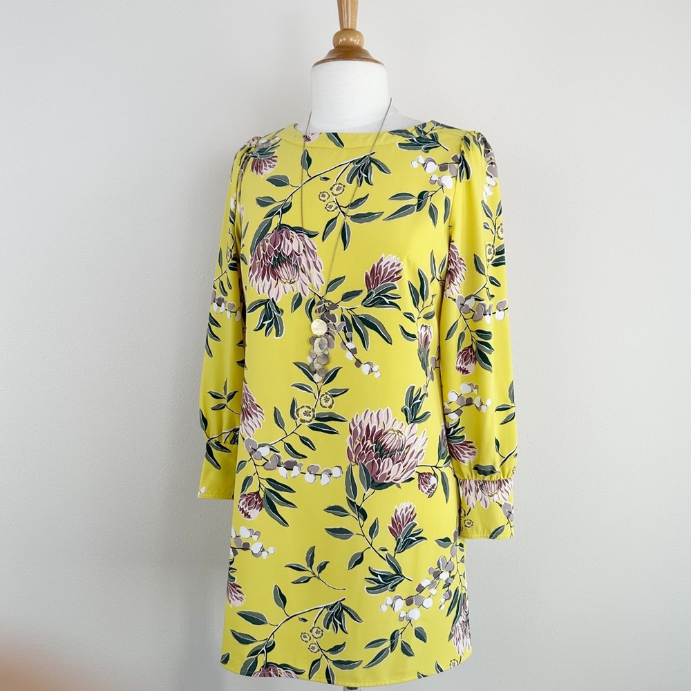 Ann Taylor LOFT Petites Size 4P Long Sleeves Yellow Floral Dress